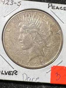lot 98 image: 1923-S US PEACE SILVER DOLLAR