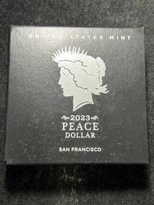 lot 112 image: 2023 US PEACE SILVER DOLLAR IN ORIGINIAL MINT BOX