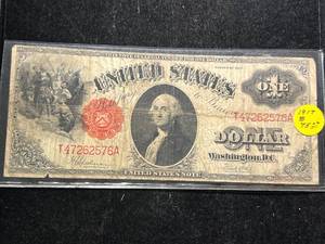 lot 115 image: 1917 LARGE SIZE $1 RED SEAL NOTE