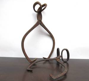 lot 20 image: 2 Antique Cast Iron Ice Tongs