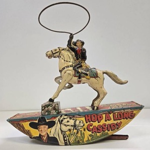 lot 218 image: Awesome Vintage 1950s Tin Litho HOPALONG CASSIDY Wind-Up toy