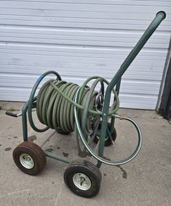 lot 114 image: Heavy Duty SUNCAST Rolling Hose Reel wApprox 100 Hose