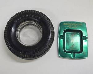 lot 144 image: 2 Old Car Dealership & Firestone Tire Advertising Ashtrays