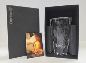 lot 146 image: Mint in Box Signed ORREFORS Glass Vase by Olle Alberius