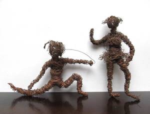 lot 55 image: 2 Impressive Old Vintage Folk Art Wire Figures