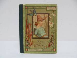 lot 131 image: Antique 1870s-1880s era PUSS IN BOOTS Hardcover Small Book wColor Illustrations