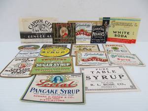 lot 132 image: Great Group of Original NOS Antique 1920s-30 Advertising Bottle Labels