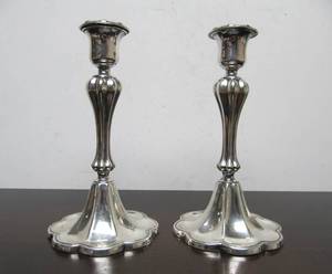lot 110 image: Fantastic Antique Austrian Silver Collection #10 - 1846 Berndorf Metallfabrik Austrian Empire Candlesticks