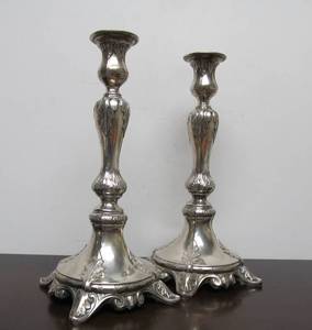 lot 112 image: Fantastic Antique Austrian Silver Collection #12 - Large Austro-Hungarian Candlesticks - Prague