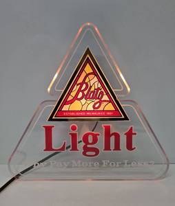 lot 300 image: Working Vintage BLATZ LIGHT Lighted Advertising Triangle Beer Sign