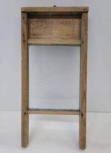 lot 174 image: Small Antique Primitive Lingerie Washboard wFinely Ribbed Glass