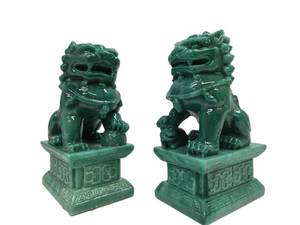 lot 177 image: Vintage Chinese Jade-Like Stone Foo Dogs wBox