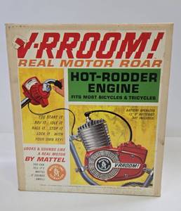 lot 179 image: Awesome Mint in Box Vintage Mattel V-ROOOM Hot Rodder Bicycle Engine Toy 