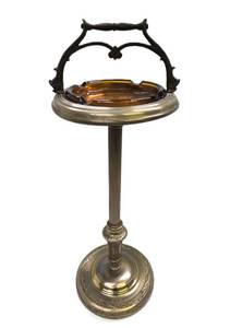 lot 279 image: Vintage Deco Smoking Stand wAmber Glass Ashtray