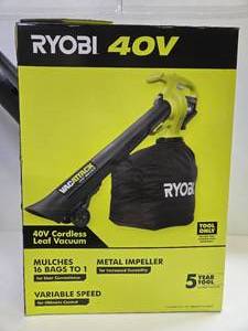 lot 398 image: New Unused Large RYOBI 40V Cordless Leaf Vac 