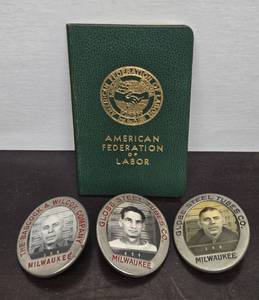 lot 387 image: Very Cool Lot of 3 Old Vintage Industrial Factory Worker ID Badges