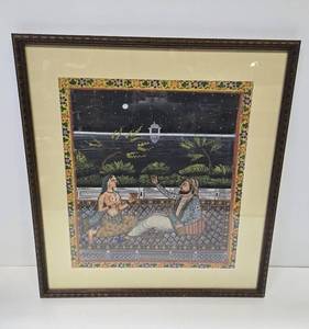 lot 376 image: Framed Antique Original Indian Mughal or Persian Painting on Paper