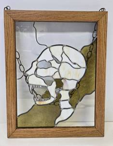 lot 378 image: Very Cool Vintage Stained Glass Window wSkeleton Design