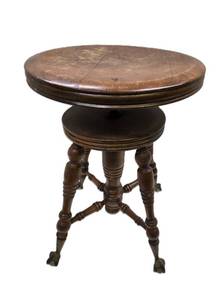 lot 344 image: Excellent Antique Swivel Piano Stool wClaw & Glass Ball Feet