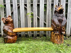 Fantastic Carved Wood Rustic Log Bear Bench