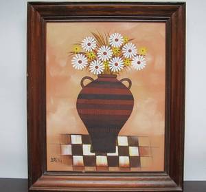 lot 274 image: Vintage Original White Daisys Floral Still Life Painting Signed Brent 23.5
