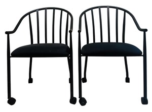lot 32 image: Pair of Room & Board Retrospect Metal Chairs with Cushion and Rollers