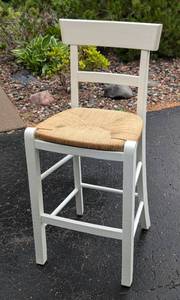 lot 45 image: White Wood and Woven Seat Counter Height Stool