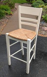 lot 46 image: White Wood and Woven Seat Counter Height Stool