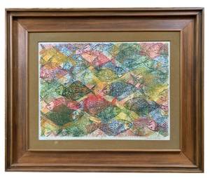 lot 76 image: Large Signed Artwork of Colorful Fish