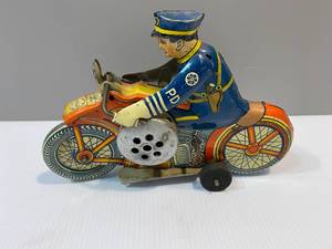 Vintage Marx Pressed Steel Police Department Motorcycle