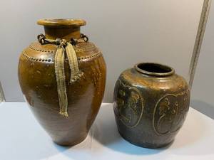 lot 39 image: 2 Large Stoneware Vases 
