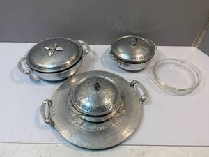 lot 93 image: Vintage Hammered Aluminum Serving Dishes