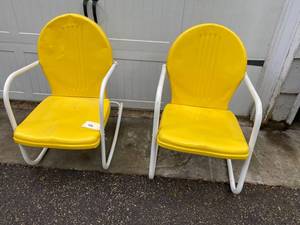 lot 129 image: Two Yellow Vintage Metal Chairs 