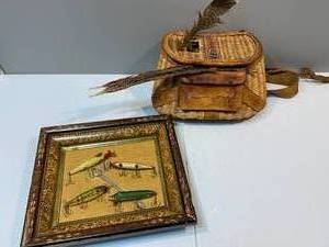 lot 137 image: Vintage Fishing Decor - Lures and Basket