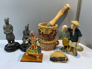lot 133 image: Group of Asian Figurines with Mortar and Pestle