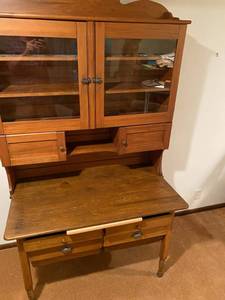 lot 148 image: Unique Vintage Glass Door Wood Cabinet