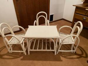 lot 146 image: Childs White Bamboo Table and Chair Set