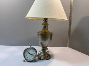 lot 139 image: Pottery Barn Lamp and Alarm Clock