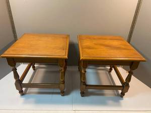 lot 108 image: MCM Matched set of Two Heywood Wakefield Solid Wood Side Tables