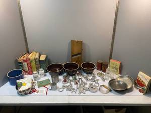 lot 110 image: Kitchen Lot including Vintage Cookbooks and Cookie Cutters and more