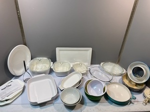lot 201 image: Corning WareGlass BowlsCasserole DishesHot Plates and Much More