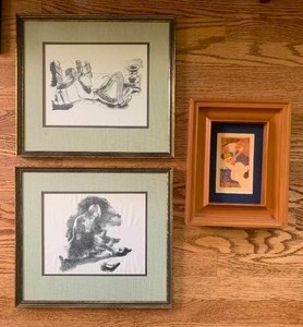 lot 87 image: 1970s Charcoal Sketches and Colorful Intaglio Print