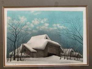 Midcentury Koichi Sakamoto Copperplate Prints of Snowy Scenes