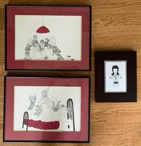 lot 111 image: Whimsical Signed Pen and Ink Drawings by Julie Corsover and Lovely 1962 Pen and Ink Drawing