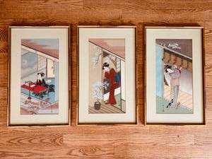 lot 118 image: 3 Framed Asian Woodblock Prints