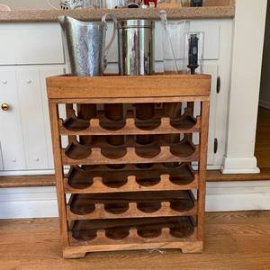 lot 190 image: Wood Wine Rack with Tray and Miscellaneous Wine and Cocktail  Supplies