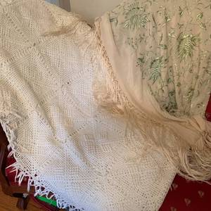 lot 257 image: Gorgeous Crochet Coverlet and Embroidered Piano Scarf