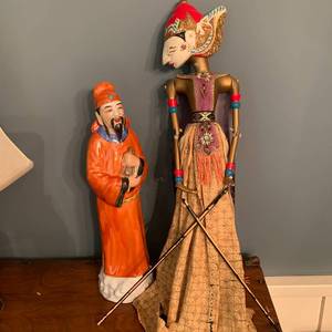 lot 279 image: Antique Indochinese Puppet and Chinese Porcelain Figure