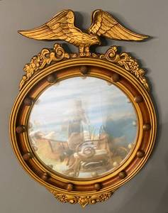 lot 270 image: Authentic Early American Handcarved Eagle Framed Convex Mirror