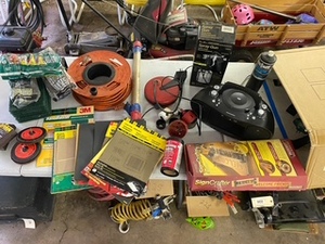 lot 237 image: Craftsman Spray Gun Sign Crafter Electrical Cord SandpaperBits Patching Fabric Magna Sonic Radio
